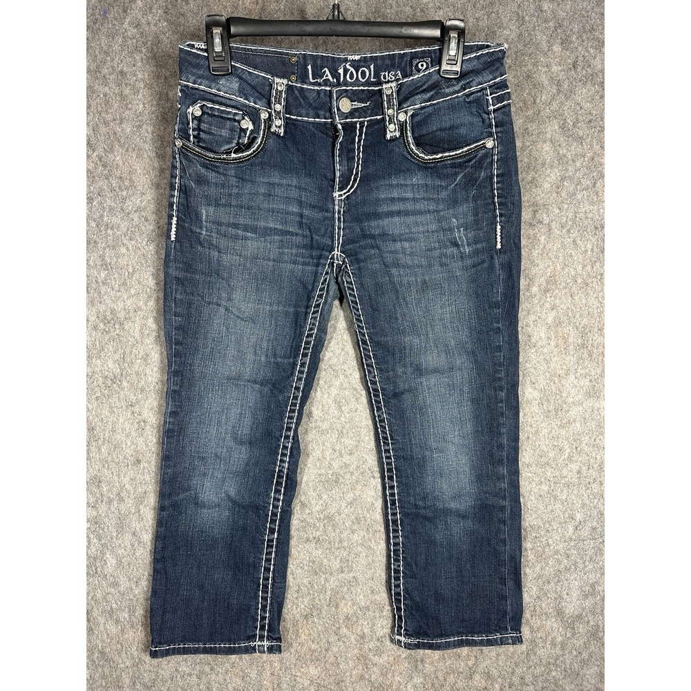 LA‎ Idol USA Womens Jeans Size 9 W31 Bling Rhinestone Pocket Bootcut Denim